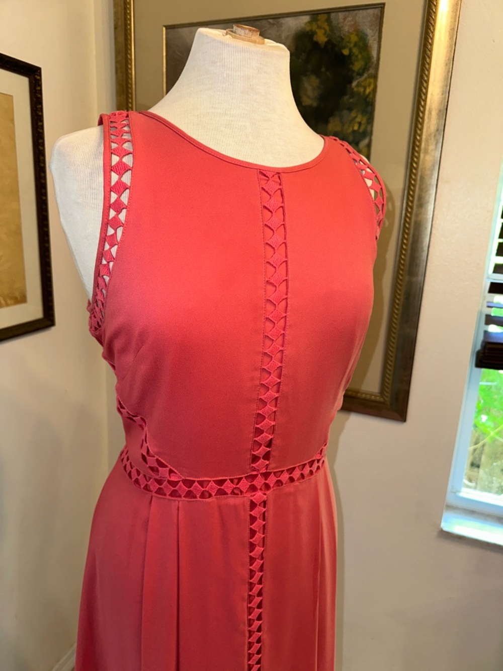 Ann Taylor Women's Sleeveless Coral A-Line Dress Size 10 - Picture 4 of 14
